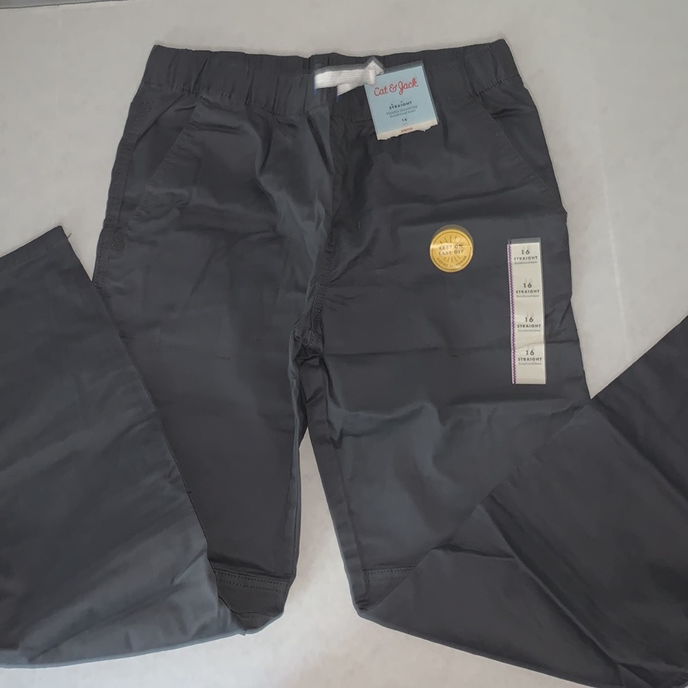 Cat & Jack straight reinforced knee, flexible drawstring, easy on easy off.